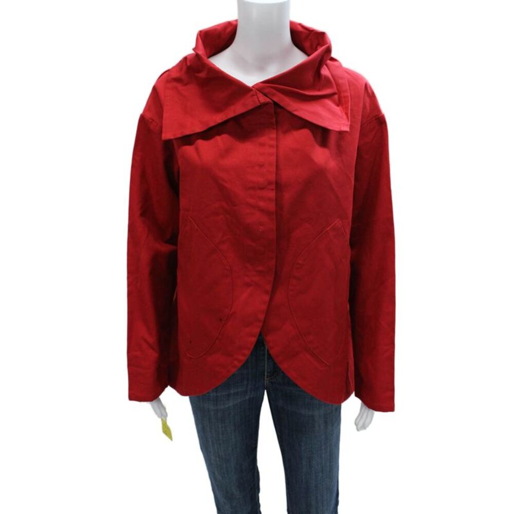 Vitamin Womens Basic Jacket Red Cotton Button Long Sleeve Solid Fall Size M